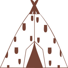 Stylized conical teepee is showing on transparent canvas with crossed poles and U-shaped patches