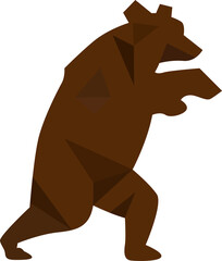 Geometric bear is rearing in flat design highlighting polygonal facets transparent background