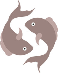 Pair of abstract fish shapes are circling in flat design, muted brown tones, transparent background