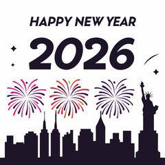 Fototapeta premium Happy new year 2026 new york city skyline fireworks