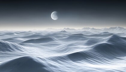 Fototapeta premium Frozen alien landscape at night with a crescent moon.