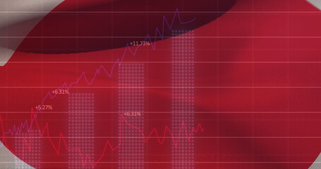 Naklejka premium Image of data processing over flag of japan