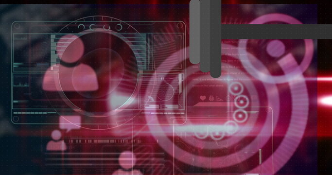 Displaying circular radar overlay with user profile silhouette in virtual dashboard, with waveforms - Powered by Adobe