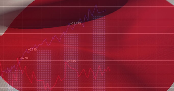 Naklejki Image of data processing over flag of japan