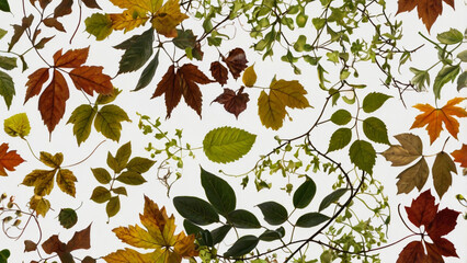 Autumns embrace, a tapestry of maple leaves and verdant vines isolated on white background