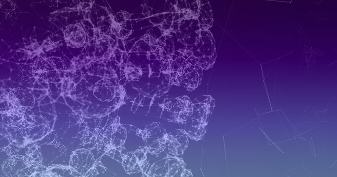 Showing wireframe virus-like spheres clustering on gradient background, network lines, copy space - Powered by Adobe