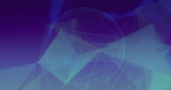 Rotating mesh sphere floating in digital space highlighting dotted network lines and glowing facets