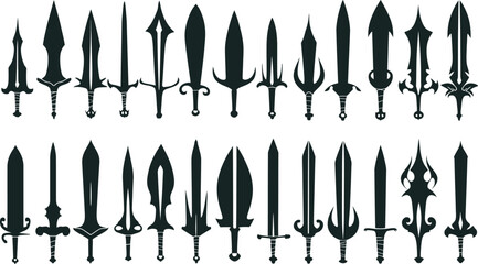 Fantasy Sword Silhouettes Vector Icon Collection