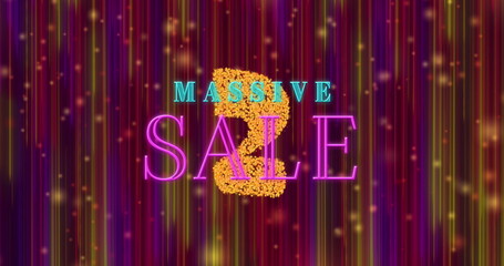 Displaying vibrant neon MASSIVE SALE text on digital banner, with glowing golden question mark