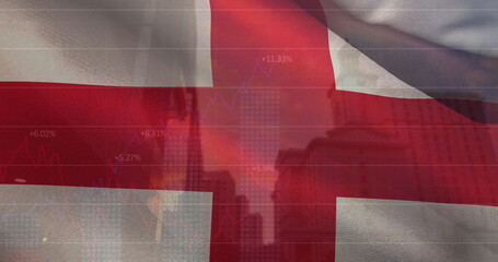 Digital image of stock market and financial data processing against white background