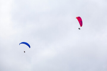 Paragliding near Monte Blanc Massif, Chamonix, France, Europe	