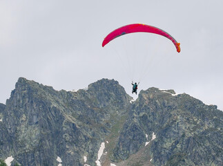 Paragliding near Monte Blanc Massif, Chamonix, France, Europe	