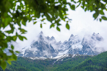 Aiguille du Blaitiere, to the left, 3522 m, and Aiguille du Plan, 3673 m, Aiguilles du Chamonix, Mont Blanc Massif, Alps, Chamonix, France