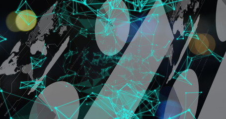 Displaying glowing turquoise network nodes on grey map interface with yellow-blue lens flares