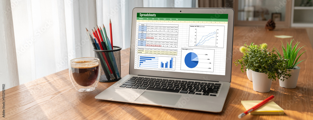 Poster spreadsheet document information financial startup concept. data and graphs in spreadsheet documents
