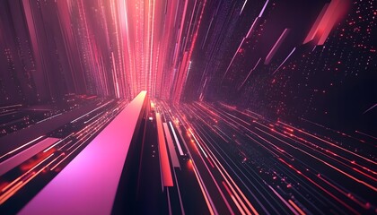 Obraz premium Abstract digital tunnel with vibrant lines and glowing particles.