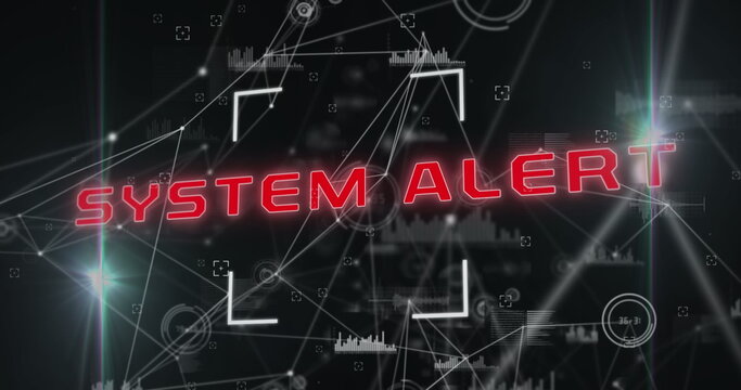 Spreading red SYSTEM ALERT text across digital interface, with targeting frames and node graphics