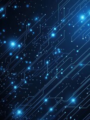 Obraz premium Futuristic circuit board wires in light blue on dark navy technology background. Artificial Intelligence banner concept. Abstract AI tech bg. Digital line pattern.