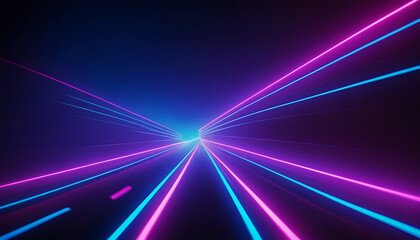 3d render illustration, abstract minimal neon background, pink  blue neon lines going up, cyber space. laser show.  futuristic wallpaper, generated by Ai.