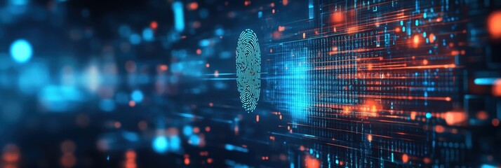 Obraz premium Abstract Access Control: Biometric Fingerprint Scanning for Enhanced Security in Digital Environments