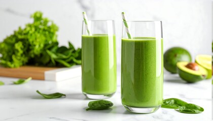 Fototapeta premium Green smoothie in glasses
