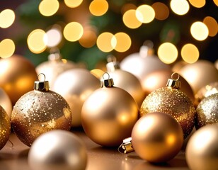 Golden Christmas Ornaments: A festive display of holiday decorations in gold tones.