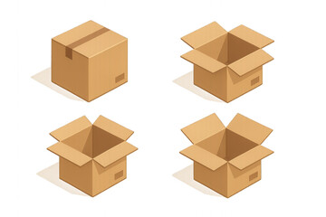 Fototapeta premium cardboard boxes, open, closed. Isolated on transparent background.