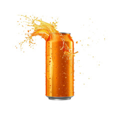 Refreshing Orange Soda Splashing from Aluminum Can