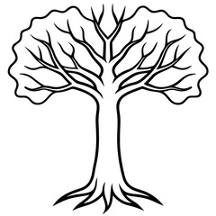 Black and White Stylized Beech Tree Trunk with Roots and Branches