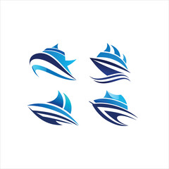 Collection of four unique blue boat logos on a white background art