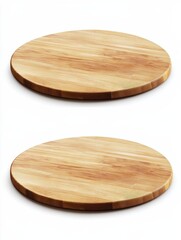 empty wooden round pizza board, white background: front view, side view, and top view. Ultra-realistic photography.