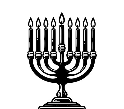 black menorah with lit candles clip art preview
