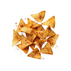 Spicy Tortilla Chips Scattered on Black Background