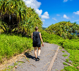 Female Hiker on The Kuloa Point Trail, Haleakala National Park, Maui, Hawaii, USA