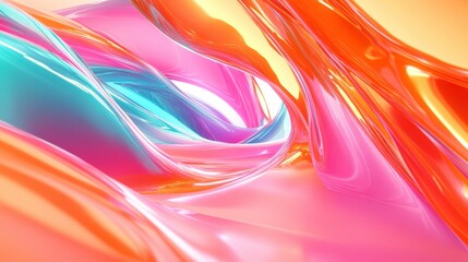 Fototapeta premium Vibrant Streaks Create an Abstract Swoosh Tunnel in Orange, Pink, and Turquoise. Dynamic 3D Render.