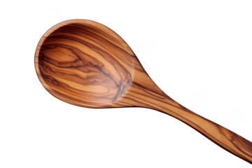 Wooden olive spoon kitchen utensil on white background on transparent background