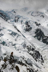 Amazing view of the Glacier des Bossons . Bossons Glacier in Mont Blanc Massif, Haute Savoie, French Alps, Chamonix, Europe