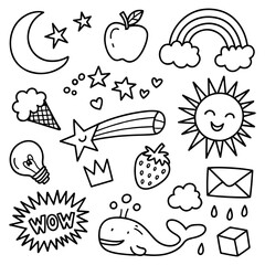 Fototapeta premium Doodle style whimsical black and white drawings