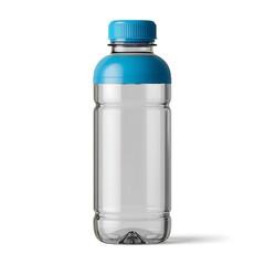 Naklejka premium Clear plastic water bottle with blue cap isolated on white background