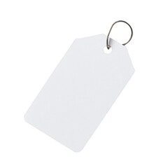 Blank white tag isolated on white background, suitable for branding, labeling or pricing.