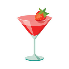 Red Strawberry Martini Cocktail Drink Glass vector
