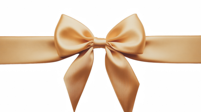 Elegant gold ribbon bow on a clean background, perfect for celebrations or gift packaging visuals.