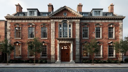 Fototapeta premium Grand Brick Townhouse on Cobblestone Street