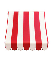 Red and white striped store awning isolated on white background, perfect for market or cafe themes.