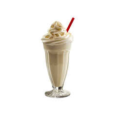 Creamy Vanilla Milkshake with Whipped Cream and Red Straw