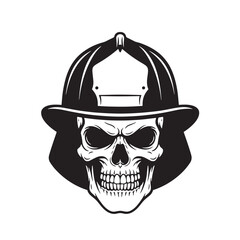 Firefighter skull in helmet silhouette symbolizing bravery and sacrifice in duty monochrome art
