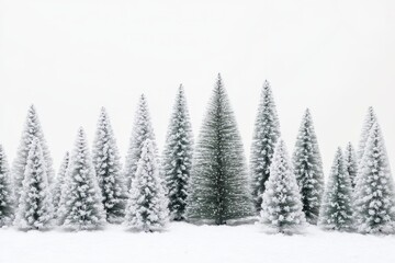 Fototapeta premium Festive Display: Decorative Artificial Trees for Sale in a Bright White Holiday Market Background