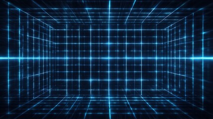 Obraz premium Blue Neon Abstract Digital Background with Grid Pattern and Depth