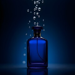 "Deep Blue Perfume Bottle with Air Bubbles – Fragrance Concept for Luxury Product Ads"