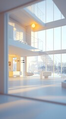 Fototapeta premium Serene modernist architecture bathed in gentle light, a peaceful indoor view